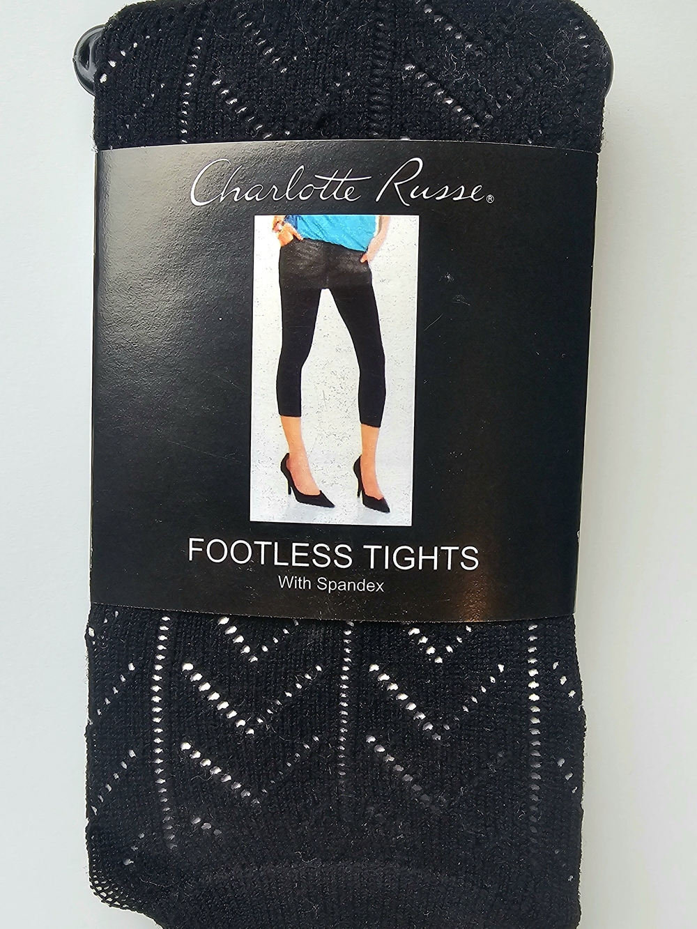 Charlotte Russe Black Footless Knit Capris with Chevron Eyelet